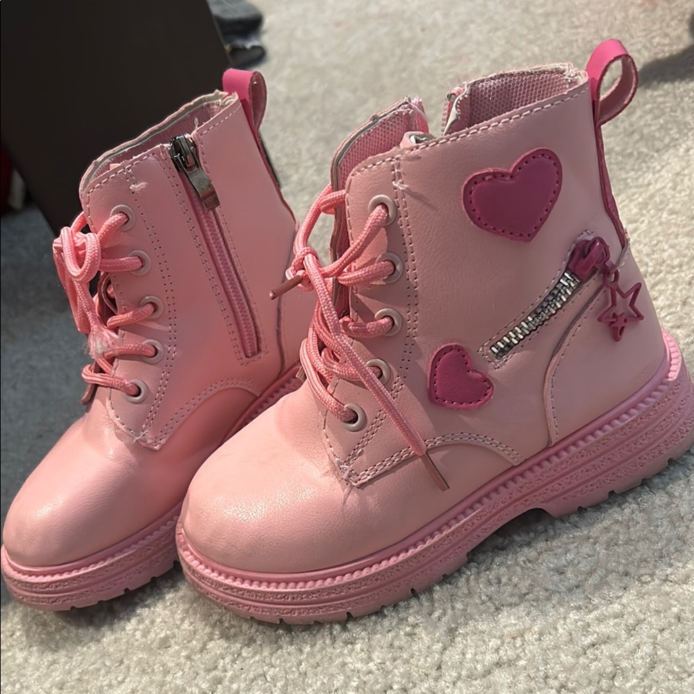 Pink Kids Boots with Heart Accents